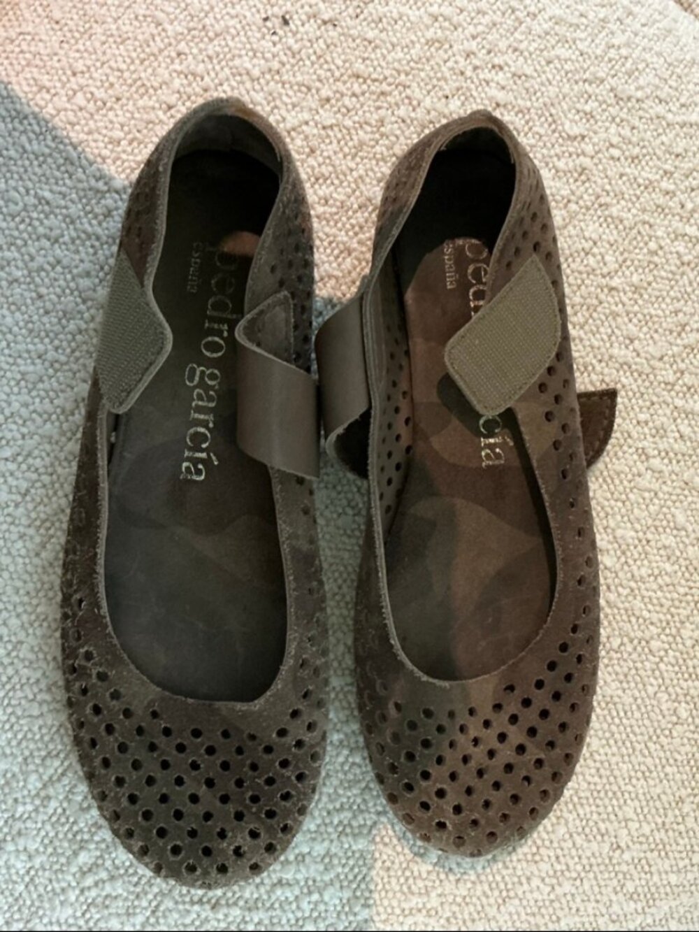 Pedro Garcia Brown Perforated Suede Mary Jane Flats Size 38